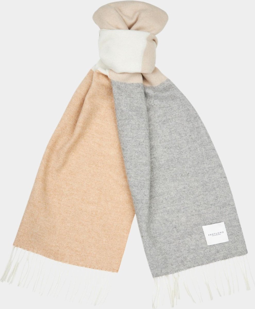 Profuomo sjaal lamswol - beige - grijs colorblock geruit