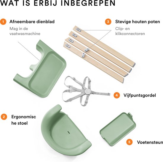 Stokke Clikk Kinderstoel, Clover Green - Alles-in-één kinderstoel met dienblad + harnas - Licht, duurzaam, fijn voor onderweg - Geschikt voor 6-36 maanden of maximaal 15 kg van Stokke — afbeelding 5