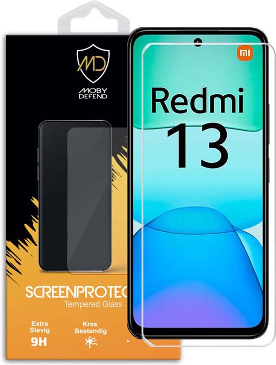 MobyDefend Screenprotector - Geschikt voor Xiaomi Redmi 13 4G - Case-Friendly Screensaver - Gehard Glas