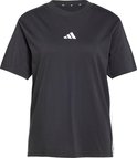 Zwarte dames t-shirt met korte mouwen, Adidas logo op borst en strepen op de zijkant.