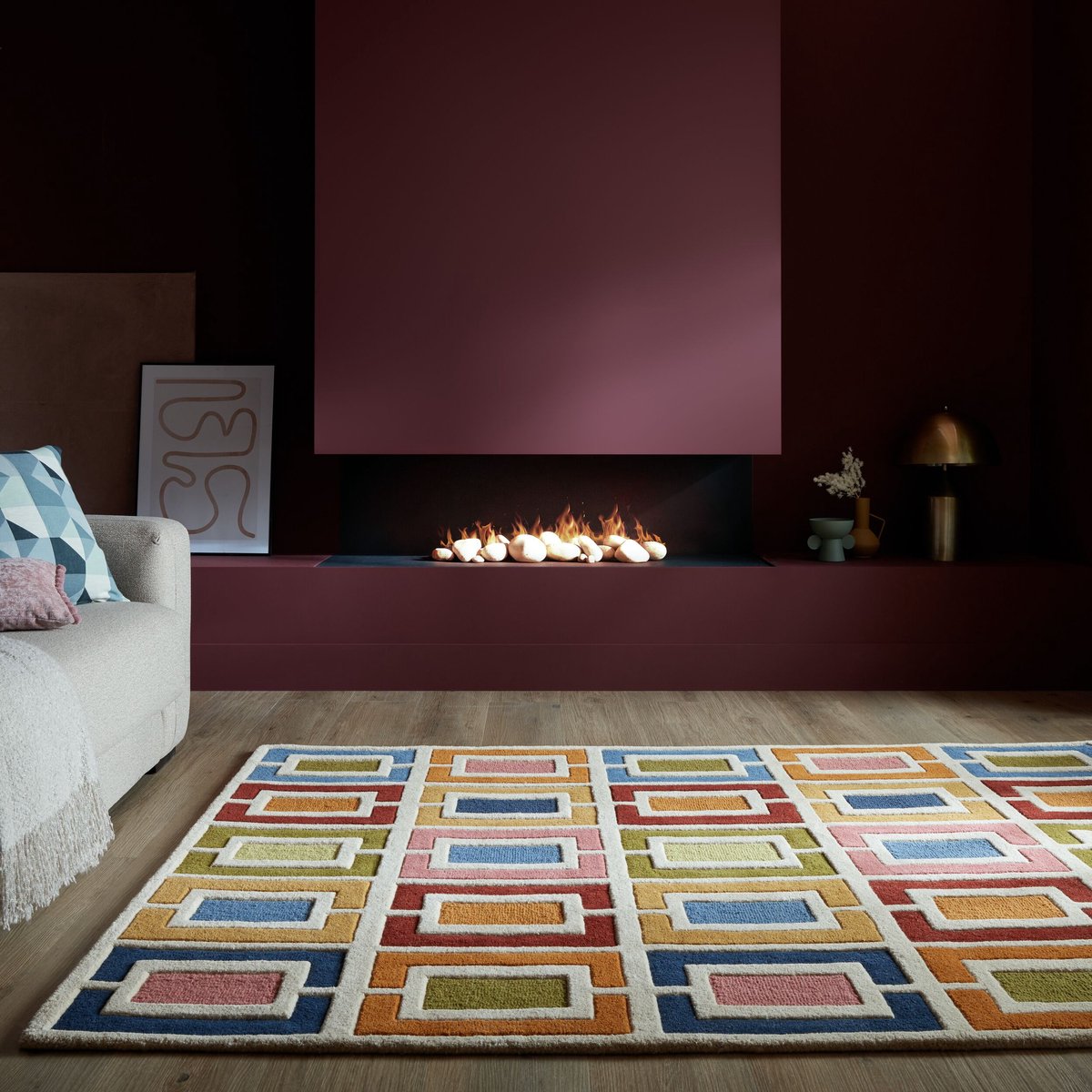 Flycarpets Wollen vloerkleed - Retro Blocks Kleurrijk 120 x 170 cm