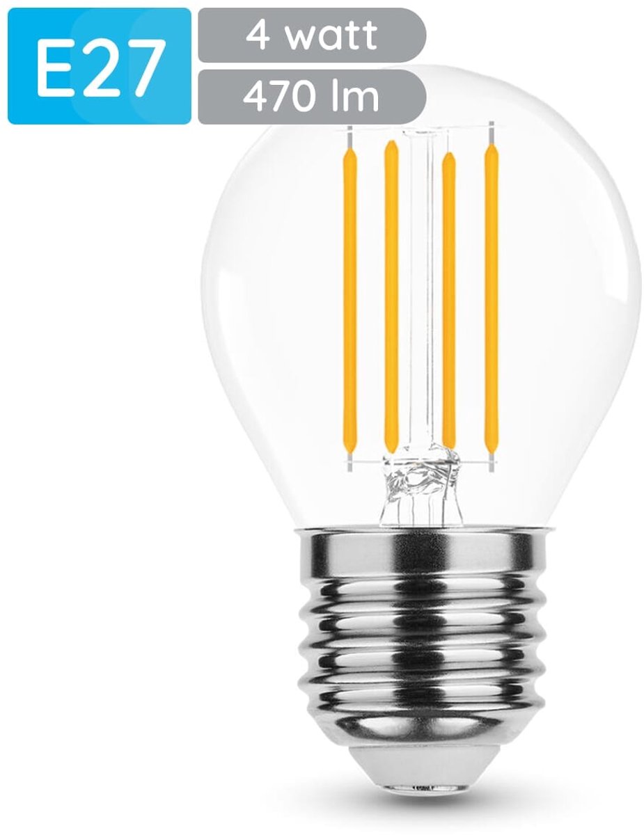 Modee E27 LED Lamp 4W - 470lm - 2700K - Warm Wit - LED Filament Globe Mini P45 - Vervangt 40W Halogeen Gloeilamp - 2 stuks