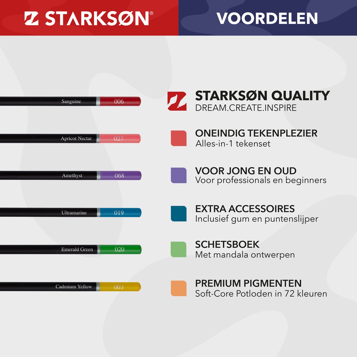 STARKSØN 76-Delige Kleurpotloden Teken set - Schets & Teken Potloden - Incl. Schetsboek, Puntenslijper & Gum - Tekendoos Voor Volwassenen & Kinderen — afbeelding 9