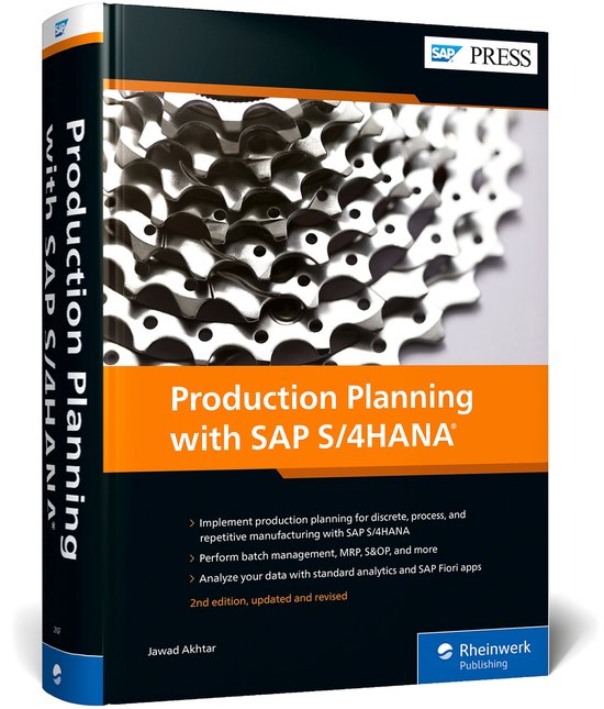 Livre : Planification de la production avec SAP S/4HANA, 2e édition. Couverture avec engrenages et barre de titre orange.