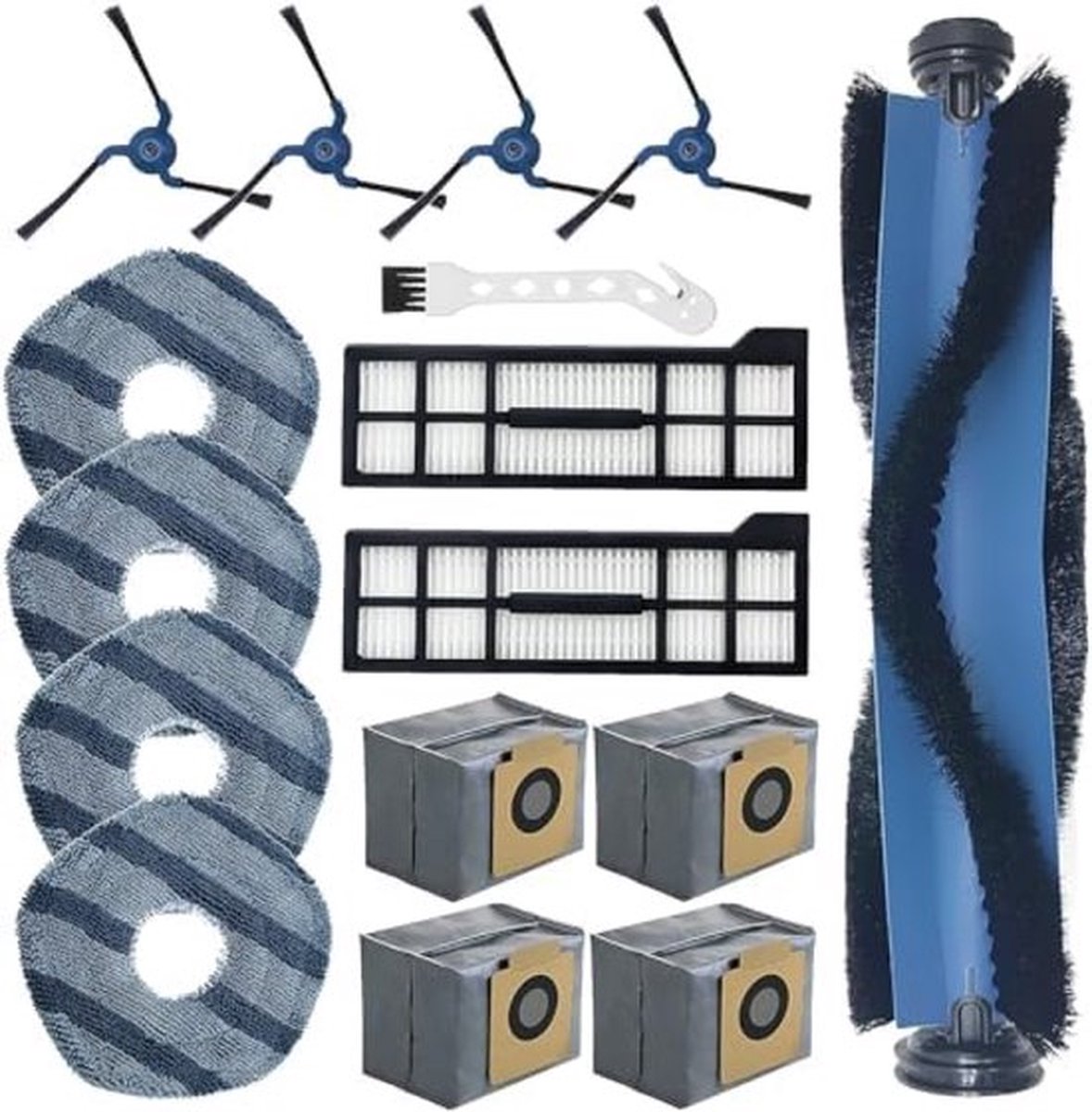 Accessoireset voor Eufy X10 Pro Omni stofzuigerreserveonderdelen, hoofdborstel, 4 reinigingsdoeken, 4 zijborstels, 4 stofzakken, 2 filters