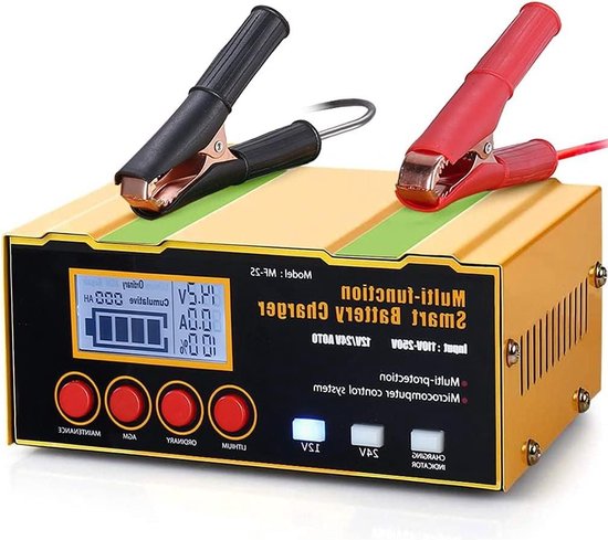 Haisito LifePO4 Acculader, intelligente acculader, 12 V/24 V, 10 A, onderhoudslader met lcd-scherm, temperatuurcompensatie voor de auto
