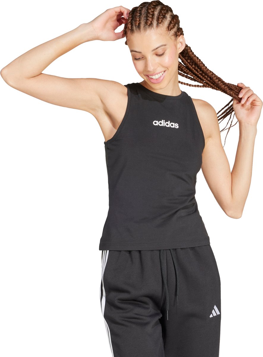 Adidas Sportswear Essentials Linear Slim-Fit Katoenen Tanktop Dames Zwart