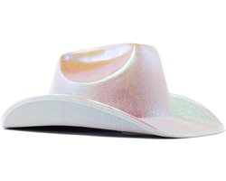 KIMU® Cowboyhoed Iridescent Wit - Witte Regenboog Cowboy Western Hoed Dames Heren - Cowgirl Ranger Rodeo Pastel Yellowstone Halloween