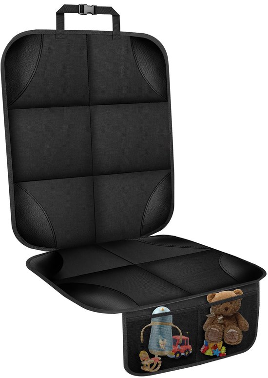 Foto: Yono autostoel beschermer met organizer universeel geschikt voor isofix kinderstoel beschermer hoes voorkant en achterkant auto stoel zwart