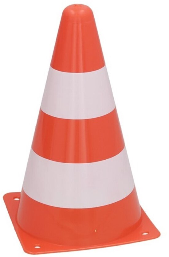 Een oranje pion met witte strepen, op een witte achtergrond.