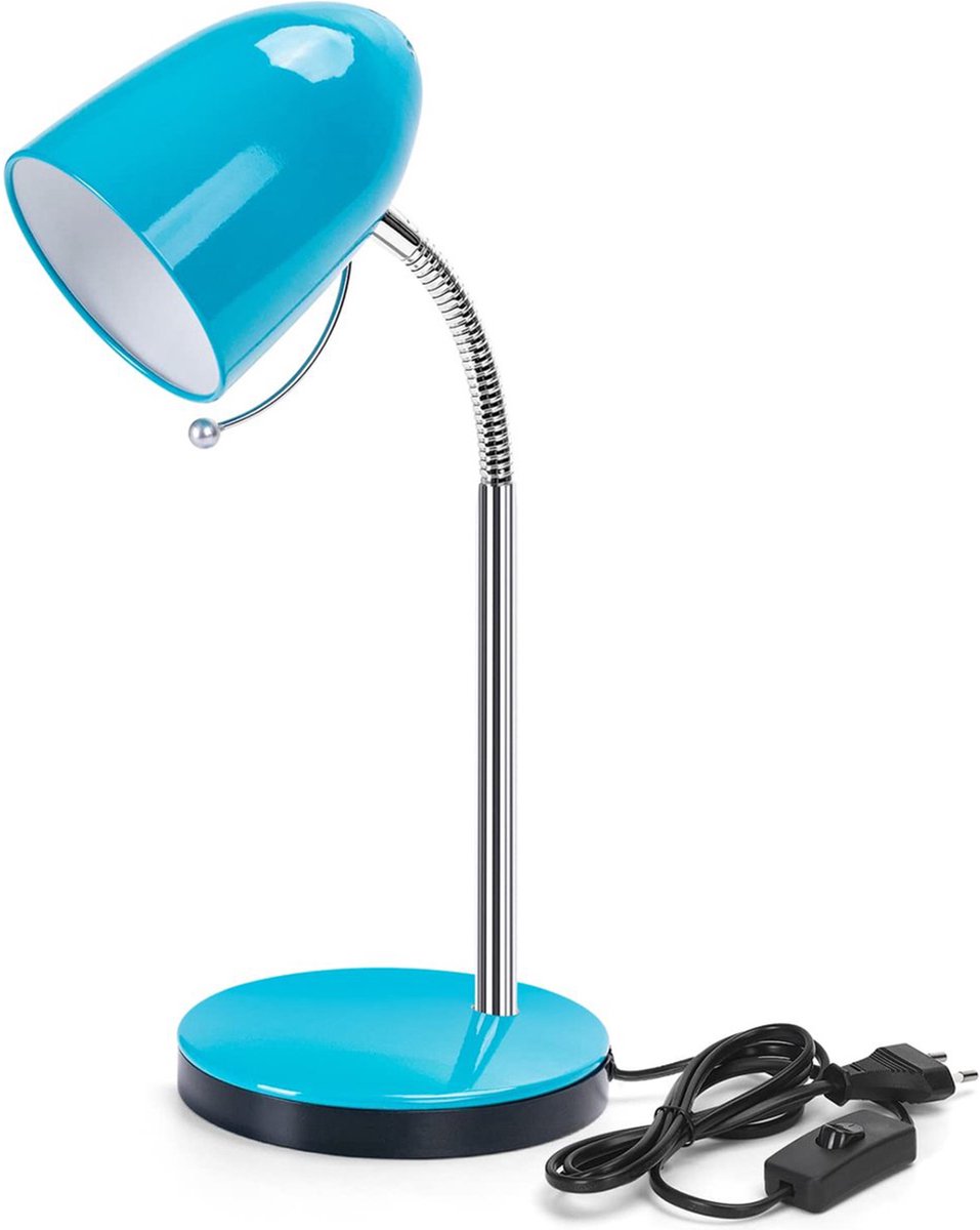 Aigostar Bureaulamp - Verstelbaar - E27 fitting - H 280mm - Retro tafellamp - Leeslamp - Blauw