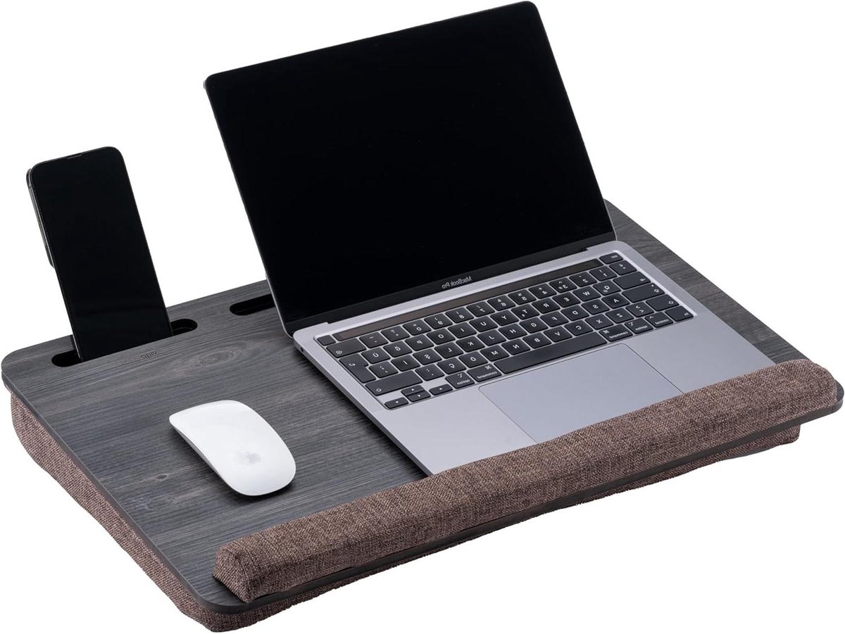 Houten laptopbureau voor bed met kussen - Past tot 17.3 inch laptop - Ergonomisch ontwerp