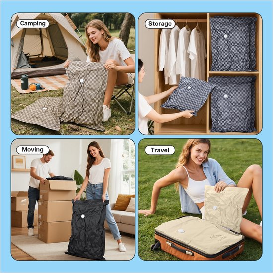 MMOBIEL Vacuümzakken Voor Kleding & Reizen - Stevige Ruimtebesparende Opbergzakken Herbruikbare Luchtdichte Compressiezakken Voor Dekbedden Etc 6 Stuks Incl Handpomp Zwart Grijs