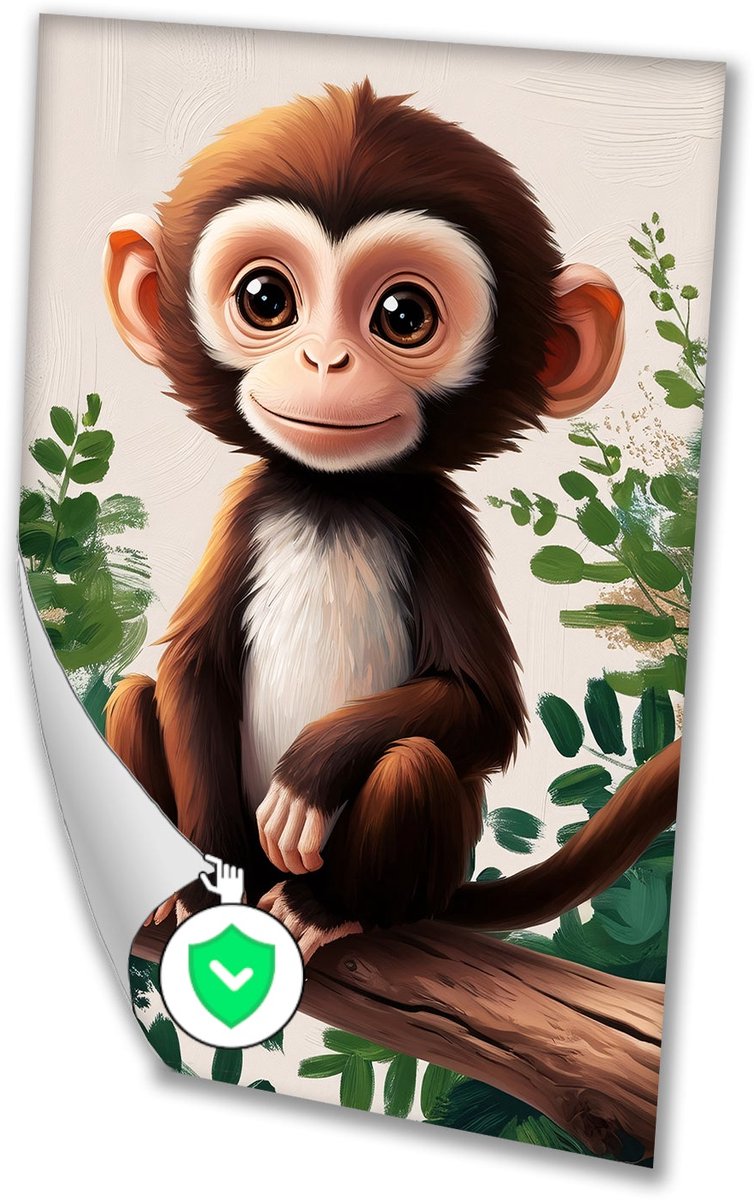 Schattige aap op een tak - Aap poster - Posters dieren - Digital Art - Design posters - Ka