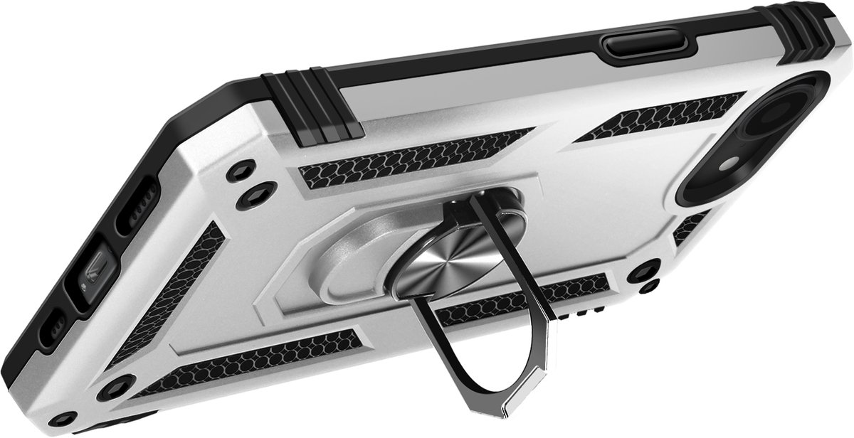 Avizar Hoesje Geschikt voor Apple iPhone 16e Hybride magnetische steunring, Zilver