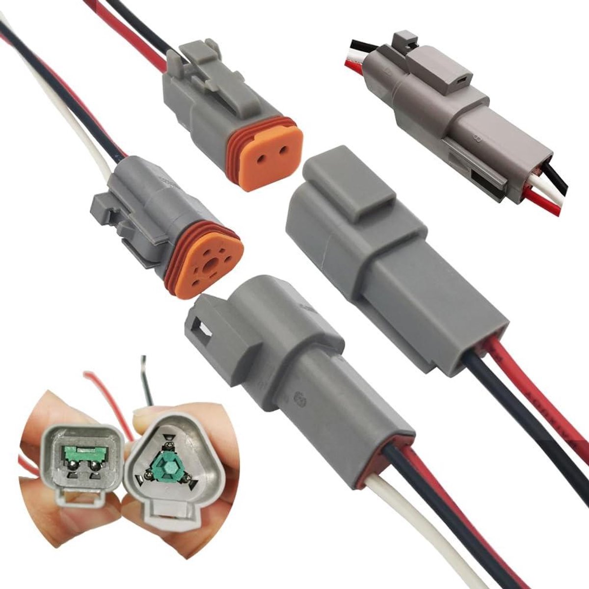 DT-stekker verzegelde stekker grijs mannelijk en vrouwelijk waterdicht elektrische draad stekker met 16 AWG-kabel voor motorfiets scooter auto boot (1 set x 2 pins 1 set x 3 .