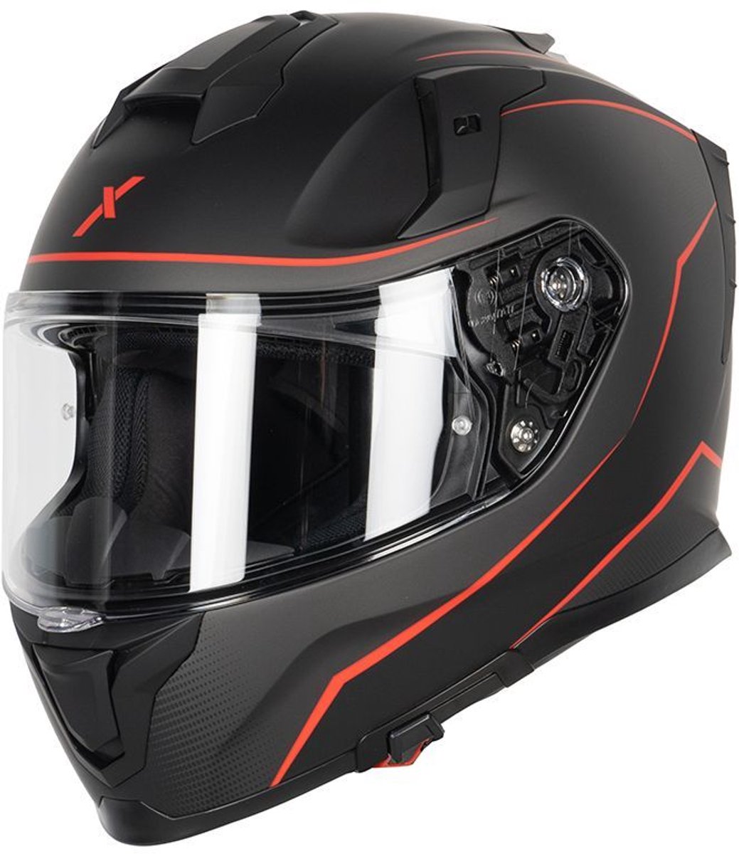 MOTOBLOUZ MIRAGE ZWART/ROOD Integraalhelm - ECE 22.06 gekeurde Helm Scooter, Motor & Brommer - Heren & Dames - Zwart/Grijs/Rood - L