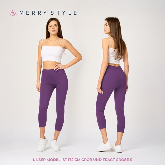 Merry Style MS-MS10-199-LE Dames Capri Leggings - Sport - Vrijetijdsbroek - 3/4 Lengte - Katoen - Sporbroek - Yogabroek - Paars - M