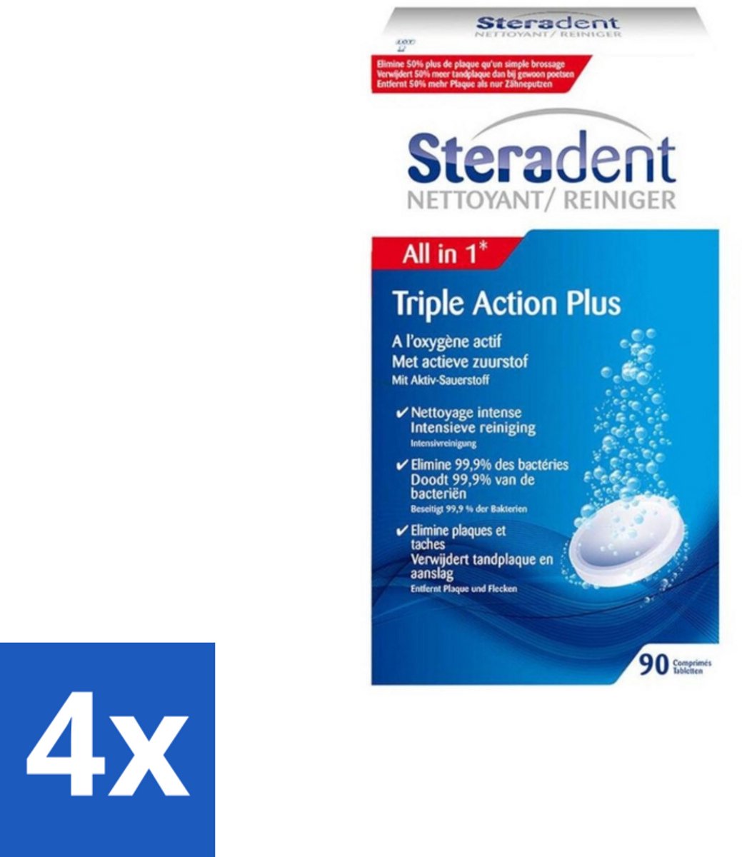 Steradent Triple Action Plus Kunstgebit Reiniger 90 tabletten - Voordeelverpakking - 4 stuks