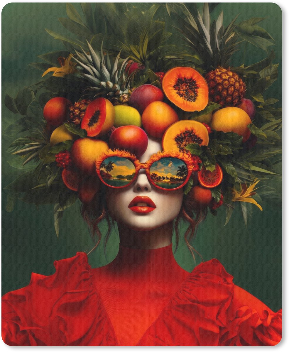 Muismat 19x23 cm - Mousepad Vrouw - Vruchten - Papaja - Ananas - Muismatten
