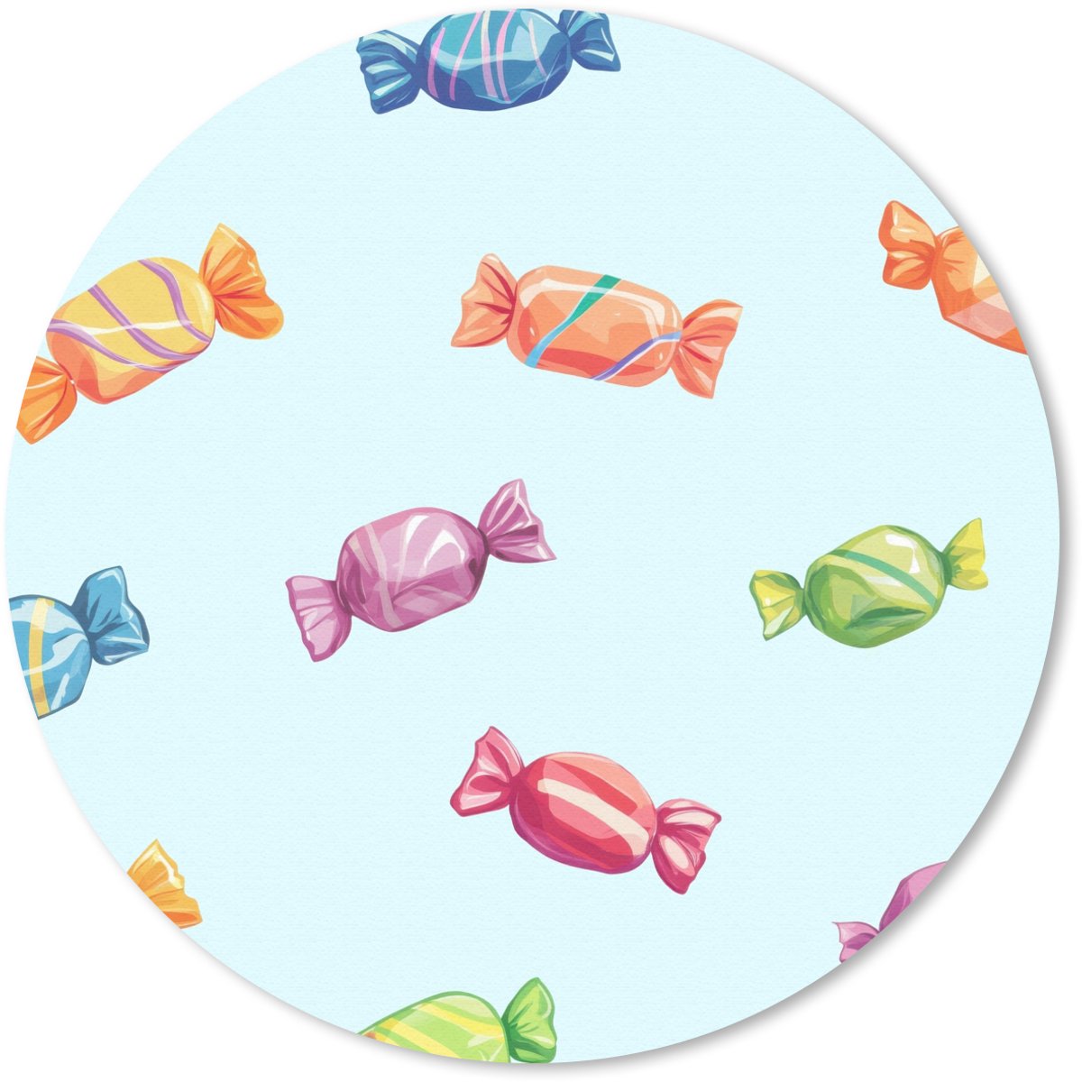 Muismat rond 40x40 cm - Mousepad Blauw - Patroon - Snoep - Ronde muismatten