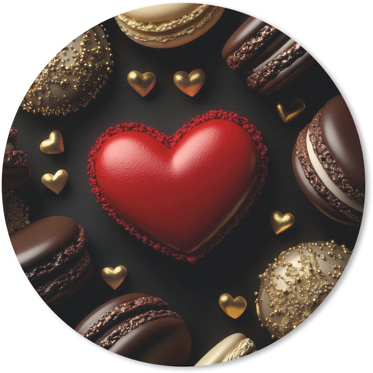 Muismat rond 40x40 cm - Mousepad Macarons - Rood - Hart - Ronde muismatten
