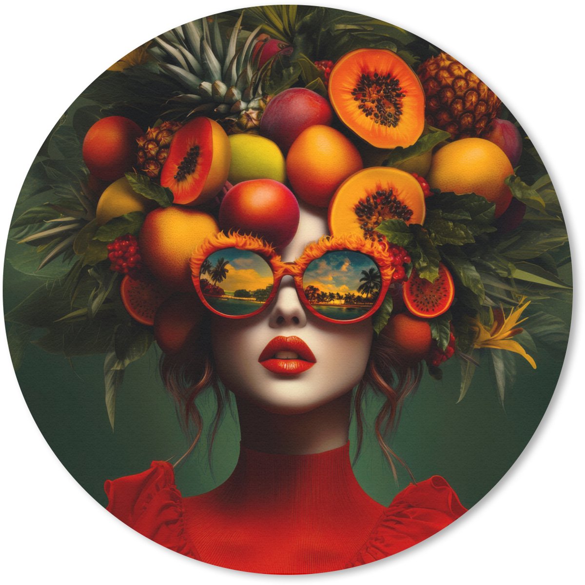 Muismat rond 30x30 cm - Mousepad Vrouw - Vruchten - Papaja - Ananas - Ronde muismatten