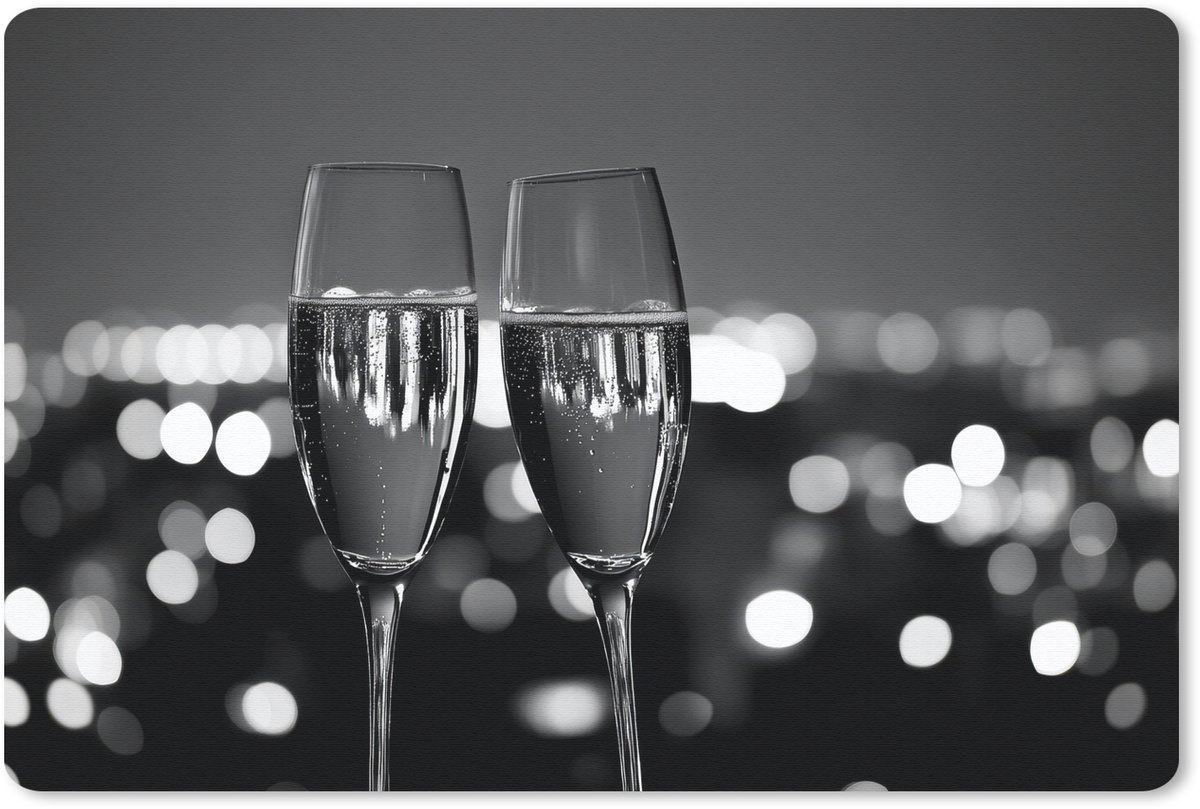 Muismat 27x18 cm - Mousepad Bubbels - Proosten - Champagneglazen - Stadslichten - Muismatten
