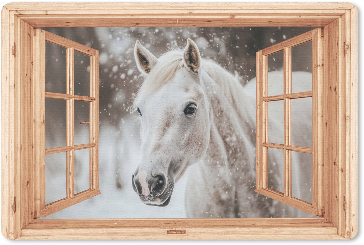 Muismat 27x18 cm - Mousepad Doorkijk - Paard - Wit - Winter - Sneeuw - Dieren - Muismatten