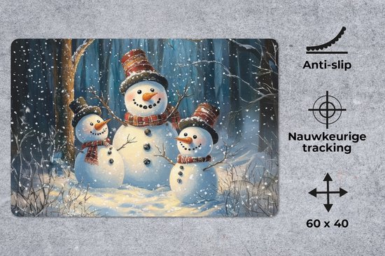 Bureau onderlegger 60x40 cm - Muismat Sneeuwpop - Sneeuw - Winter - Bos - Bureaulegger xl - Desk mat beschermer - Computer muismatten