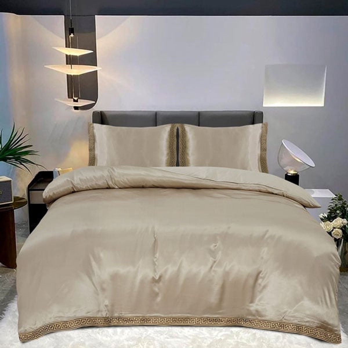 Beauty Silk Dekbedovertrek Satijn Lace Taupe 140x200/220 cm + 1 kussensloop