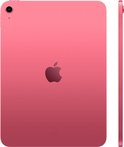 Roze iPad, voorkant en zijkant, met het Apple logo op de achterkant.