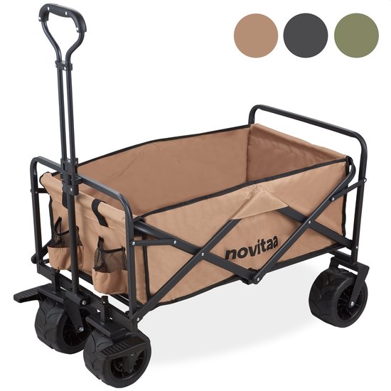 Product: Novitaa Bolderkar Opvouwbaar - Sterk Frame - Dikkere Wielen met Rem - 150KG Draagkracht - 100L Inhoud - Wasbaar Polyester - Beige, van het merk 
