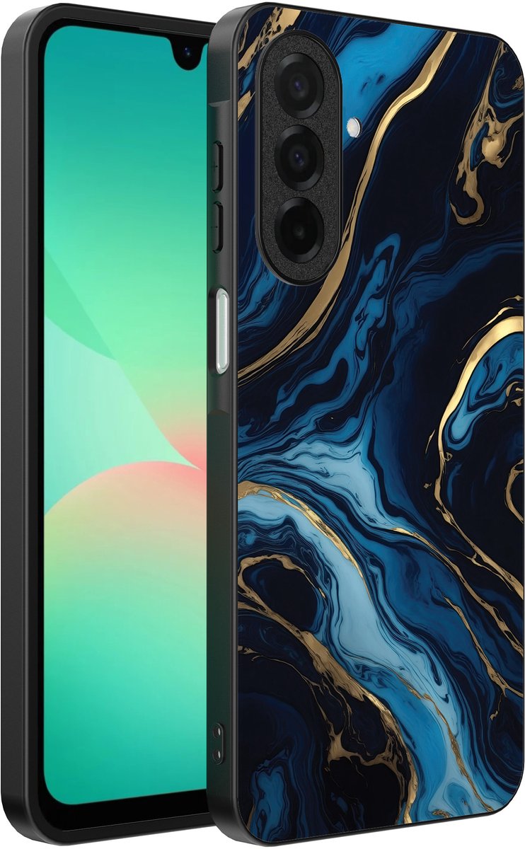 Smartphonica Telefoonhoesje Geschikt voor Samsung Galaxy A26 met marmer opdruk - TPU backcover case gold blue marble design - Goud Blauw geschikt voor Samsung Galaxy A26