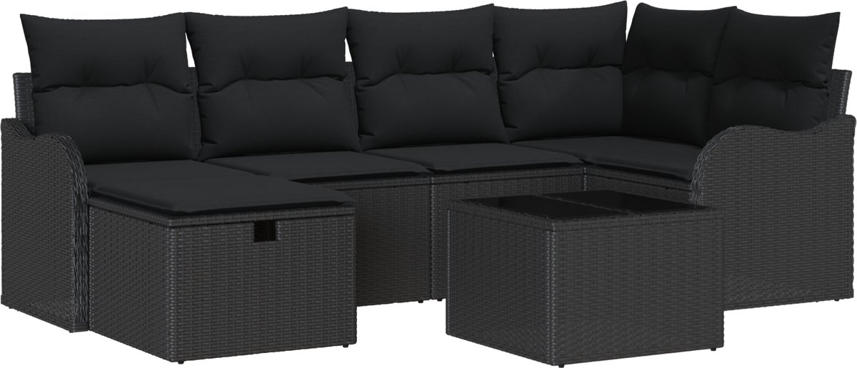 vidaXL Tuinbank - Set - 7 - st - Poly - rattan Zwart