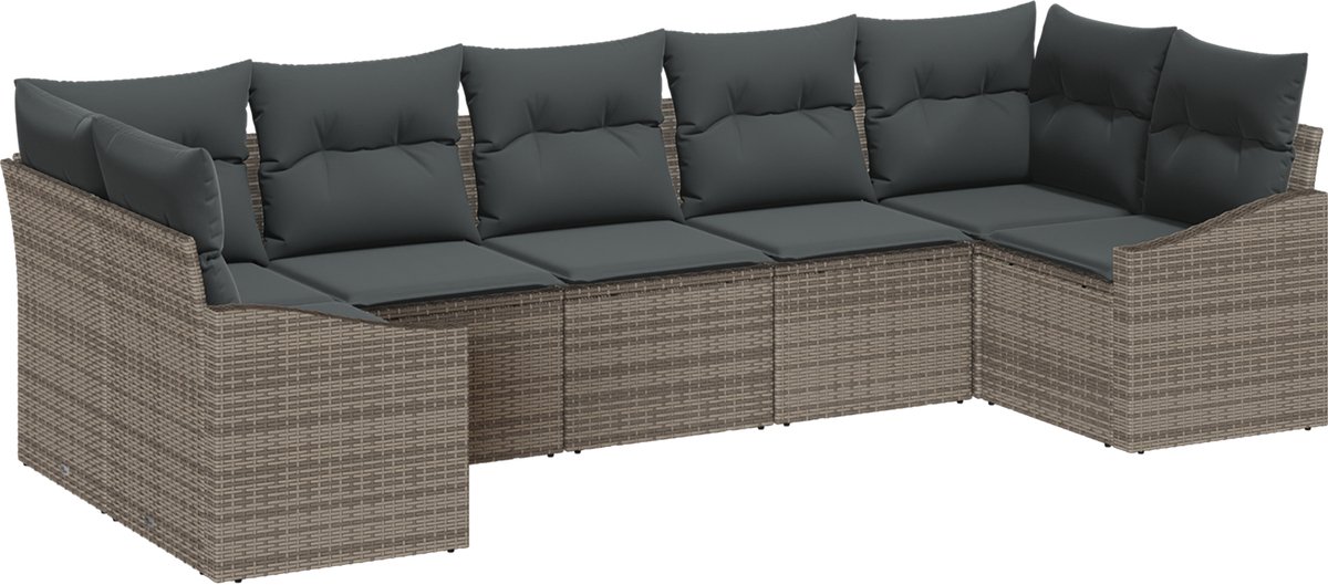 vidaXL Tuinbank - Set - 7 - st - Grijs - poly - rattan