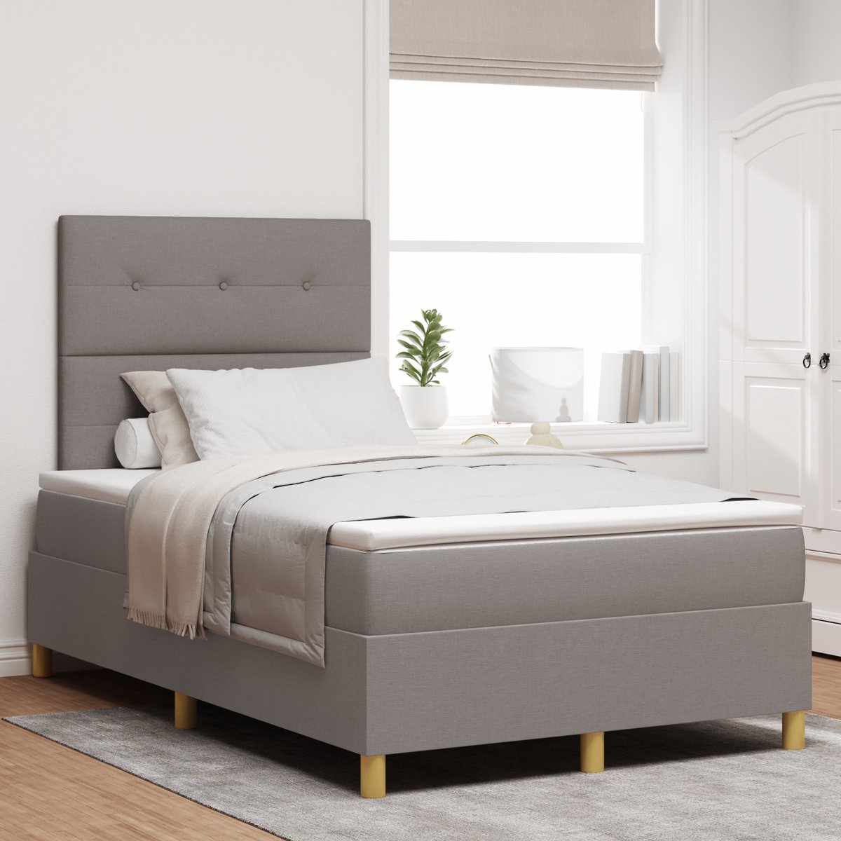 vidaXL Boxspring - bed - met - hoofdeinde - Taupe - 120 - x - 190 - cm - Stof