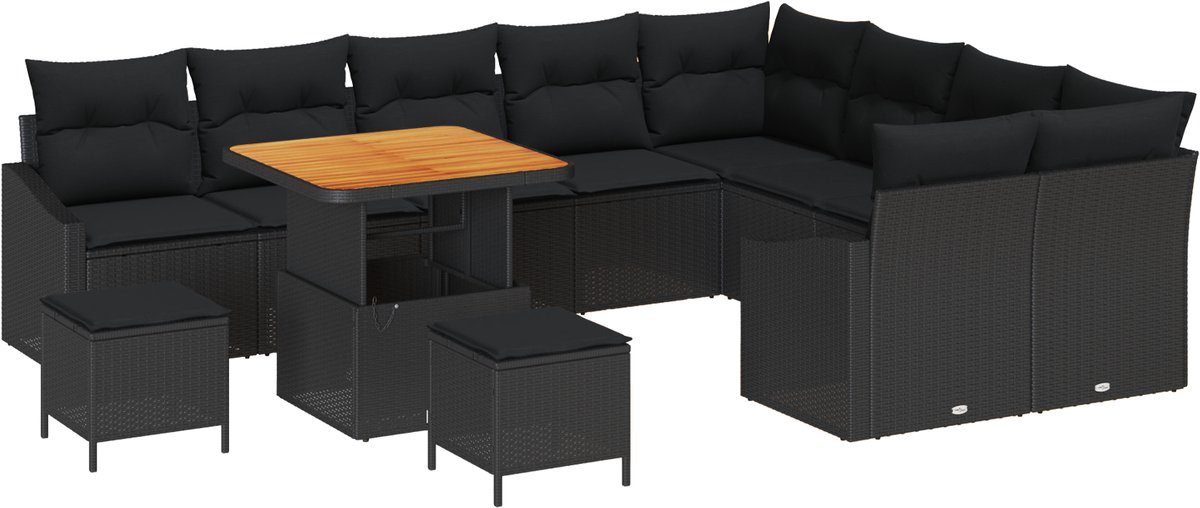 vidaXL - Tuinbank - Set - met - kussen - met - opslag - 12 - pcs - Zwart - Poly - rattan