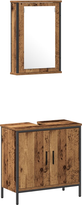 vidaXL - 2-delige - Badkamer - Meubel - Set - Oud - Hout - Gefabriceerd - Hout