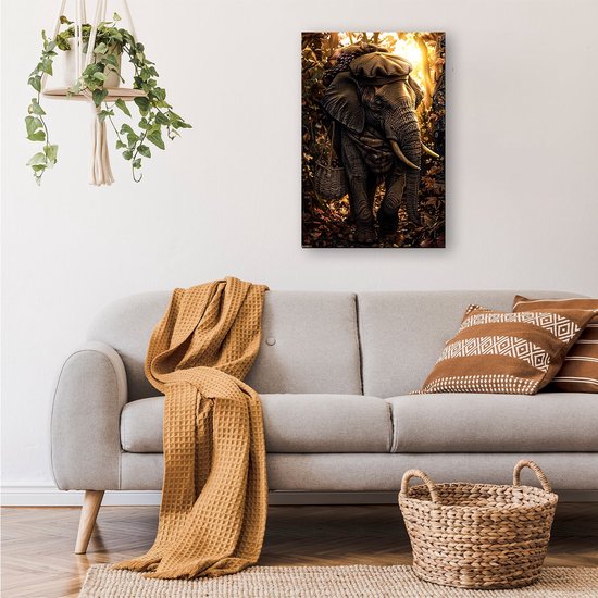Elegante olifant in herfstbos - Olifant posters - Muurdecoratie bos - Hyperrealisme - Wanddecoratie modern - Woondecoratie - poster 50x70 cm