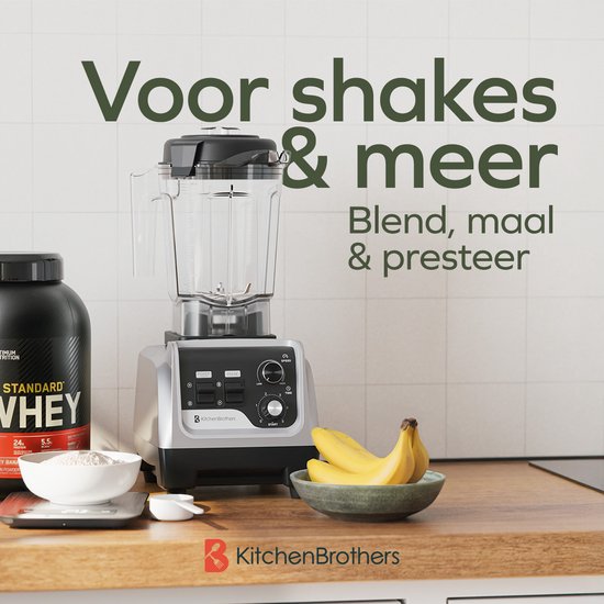 KitchenBrothers Power Blender - 1600W - 2L - Smoothie Maker - IJscrusher - Metallic Grijs van KitchenBrothers — afbeelding 2