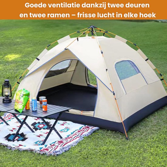 Dutchers® Pop-Up Tent 2-3 Personen - Automatische Tent voor Kamperen, Reizen, Strand & Hiking - Campingtent - Kampeertent - Koepeltent - UPF 50+ - UV Bestendig - Waterdicht & Ventilerend - Inclusief Draagtas, Haringen & Touwen van Dutchers — afbeelding 3