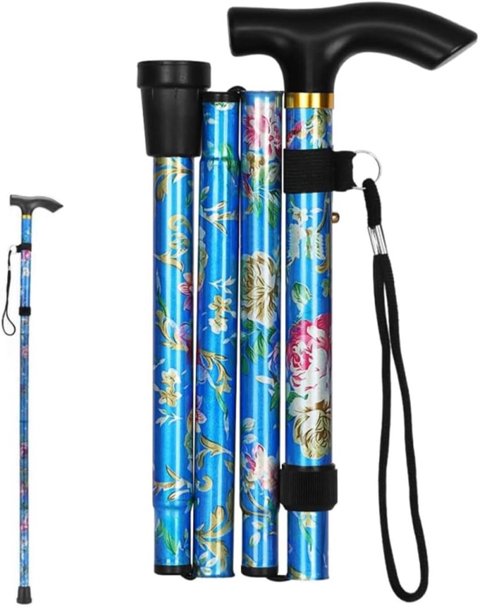 Trankielo - Luxe Kleurrijke Opvouwbare Wandelstok voor Vrouwen - Verstelbare Nordic Walking Stick voor Bergbeklimmen en Skitochten in Blauw