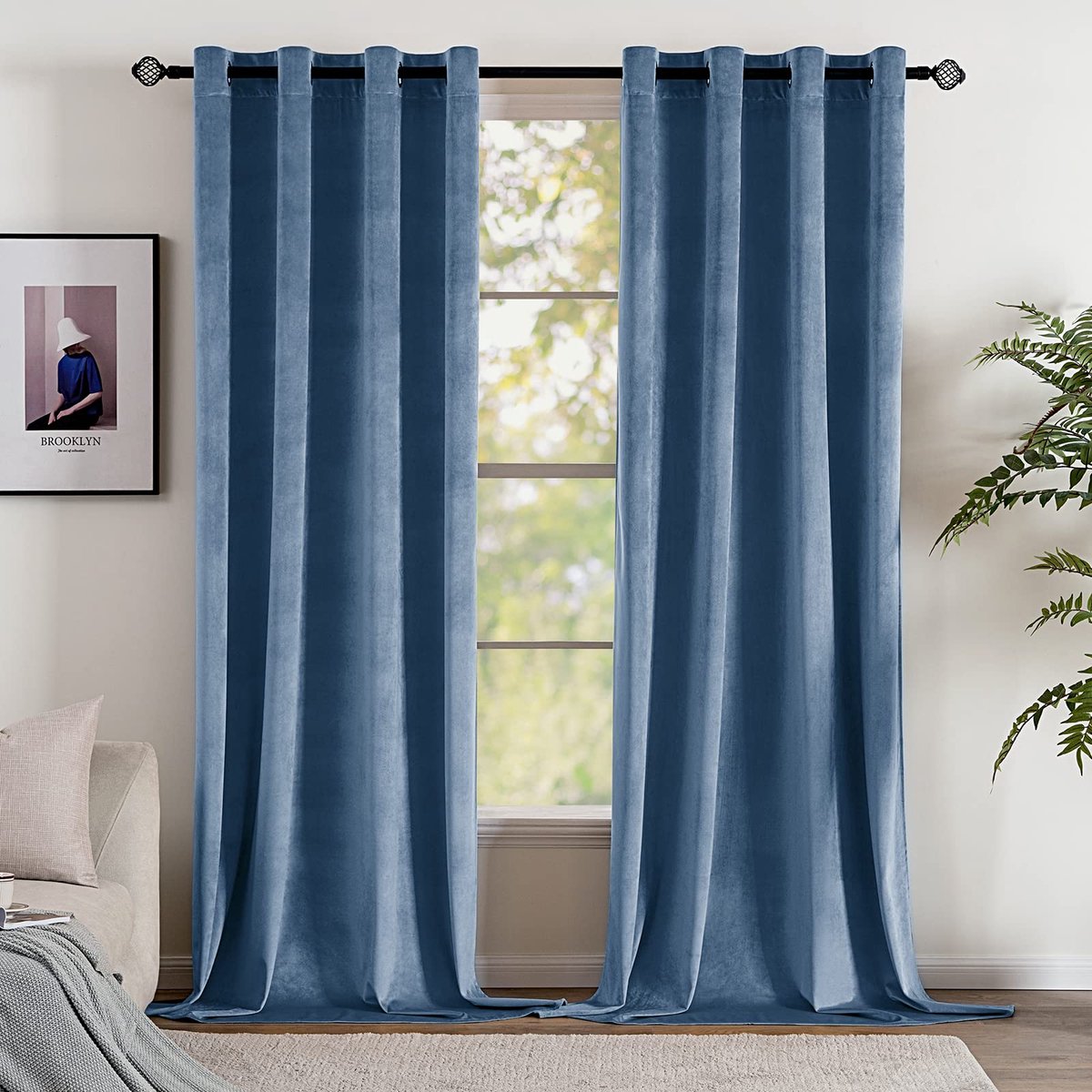 Ibenzoa Tijdloze Elegantie Verduisteringsgordijnen Fluweel met Ringen voor Slaapkamer en Woonkamer 2 Stuks 140x260 cm Pauwblauw