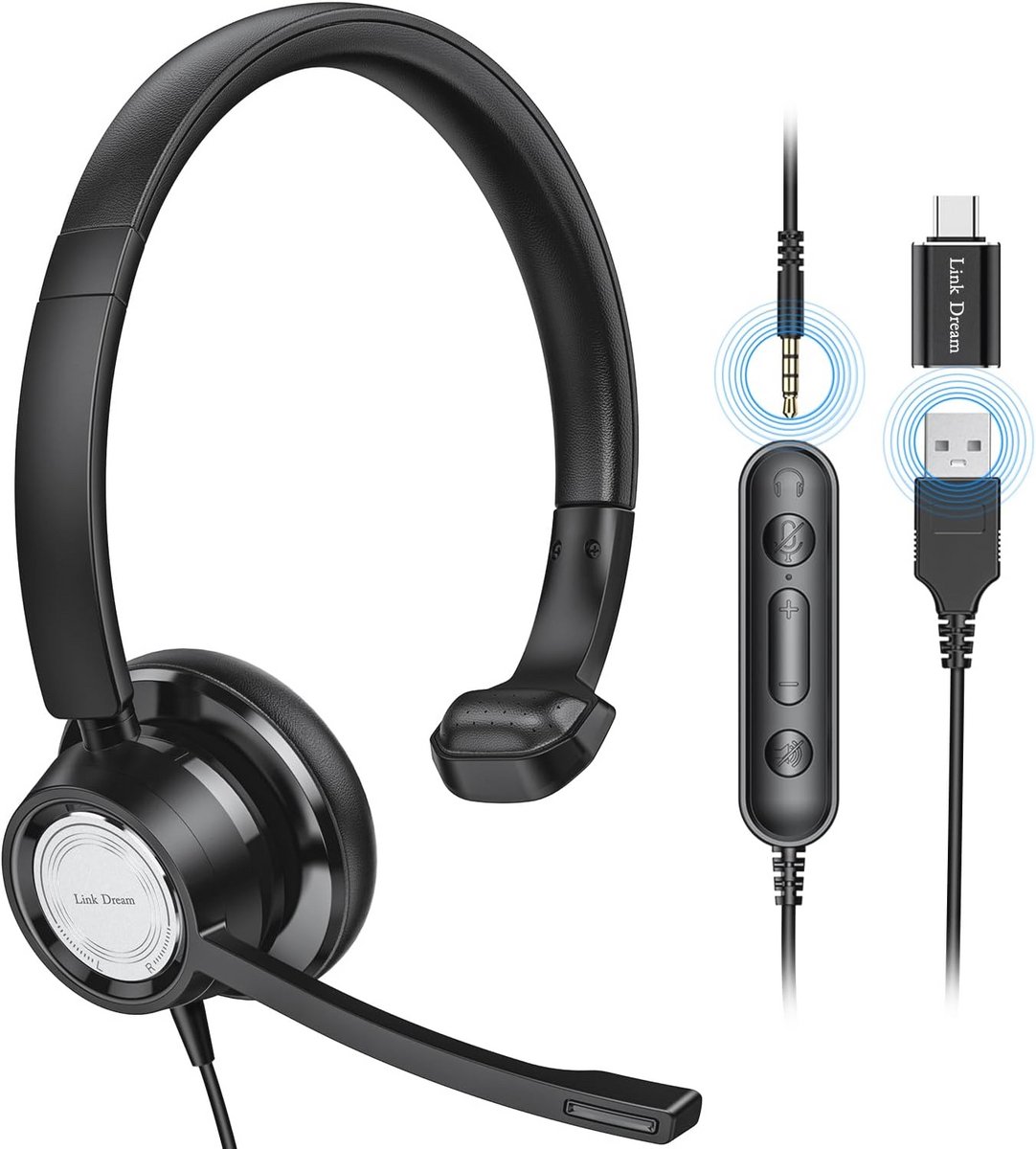 USB headset met microfoon voor laptop en pc - Ruisonderdrukkende, bedrade hoofdtelefoon voor callcenter en kantoor