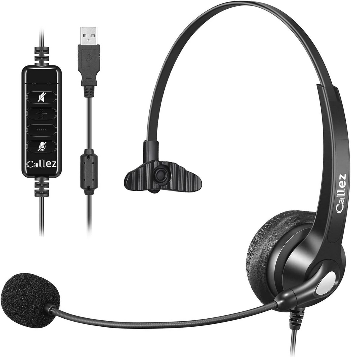 USB headset met microfoon voor zakelijke communicatie - Ruisonderdrukkende pc-hoofdtelefoon met in-line bediening