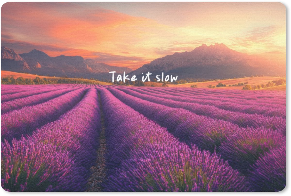 Muismat 27x18 cm - Mousepad Lavendelveld - Quote - Zonsondergang - Muismatten