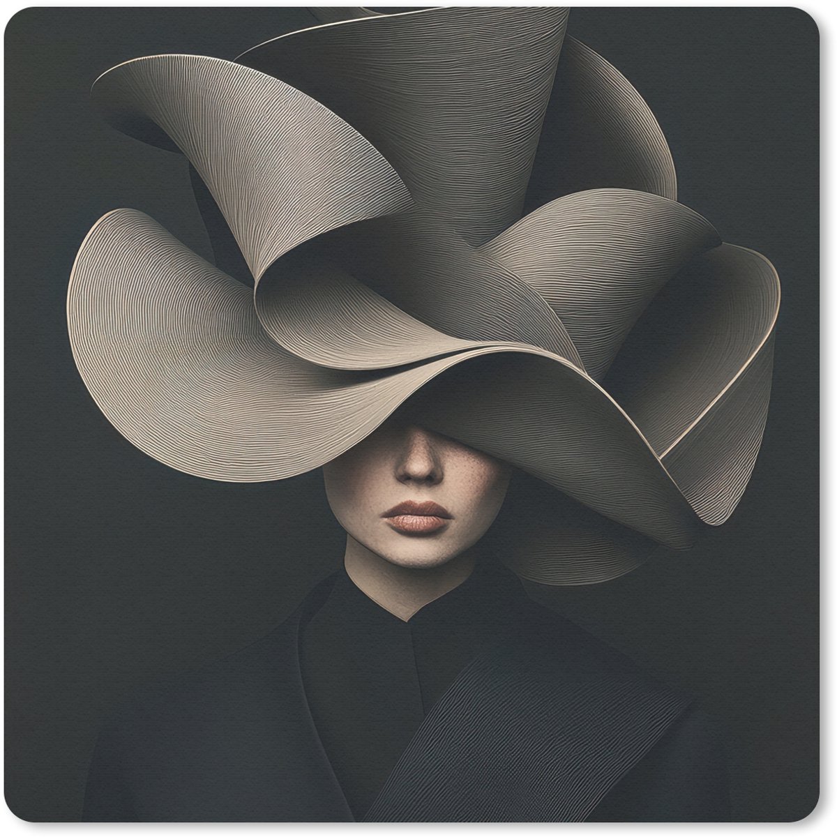 Muismat 20x20 cm - Mousepad Zwarte - Hoed - Vrouw - Muismatten