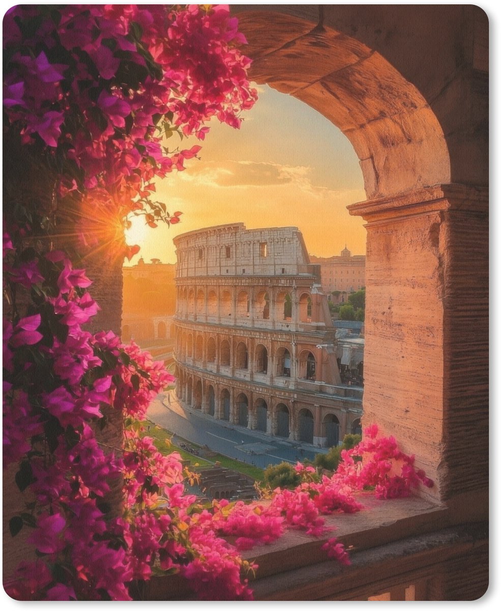 Muismat 19x23 cm - Mousepad Colosseum - Rome - Roze Bloemen - Muismatten