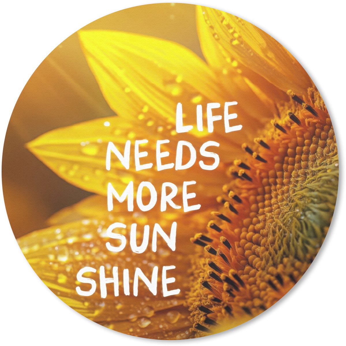 Muismat rond 30x30 cm - Mousepad Zonnebloem - Close up - Geel - Quote - Ronde muismatten